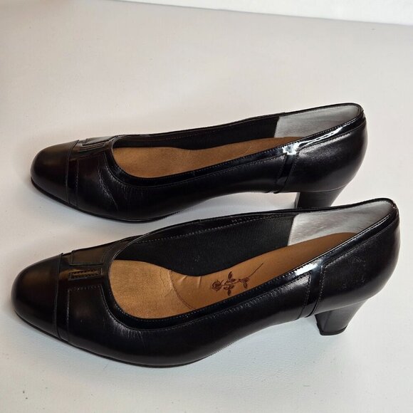 Ros Hommerson Brie Black Leather Heel Pump Extra-Wide Shoe Sz 11WW - Picture 2 of 8